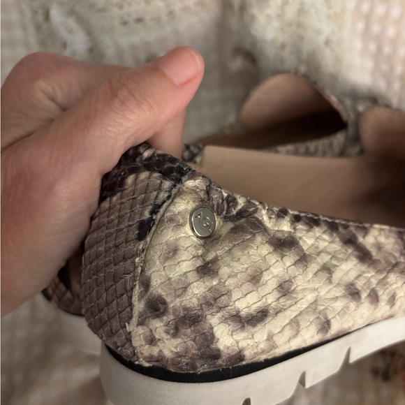 Agl Pointed Toe Snake Print Loafers in Beige and Black - Picture 10 of 12